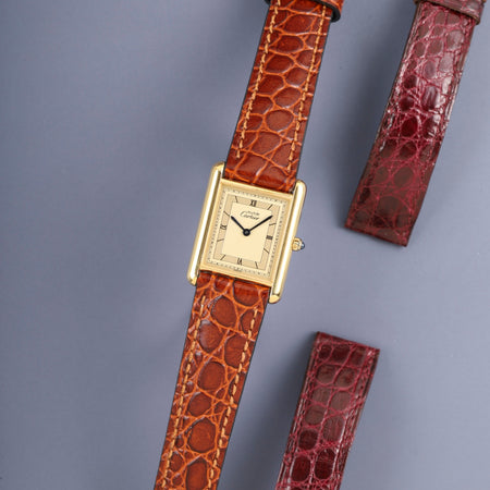 カルティエ マストタンク LM 6 81006 クォーツ SV925 革 純正ピンバックル（GP） シャンパン飛びローマン文字盤（SWISS表記）新品仕上げ済み カルティエブティックにてコンプリートサービス済み