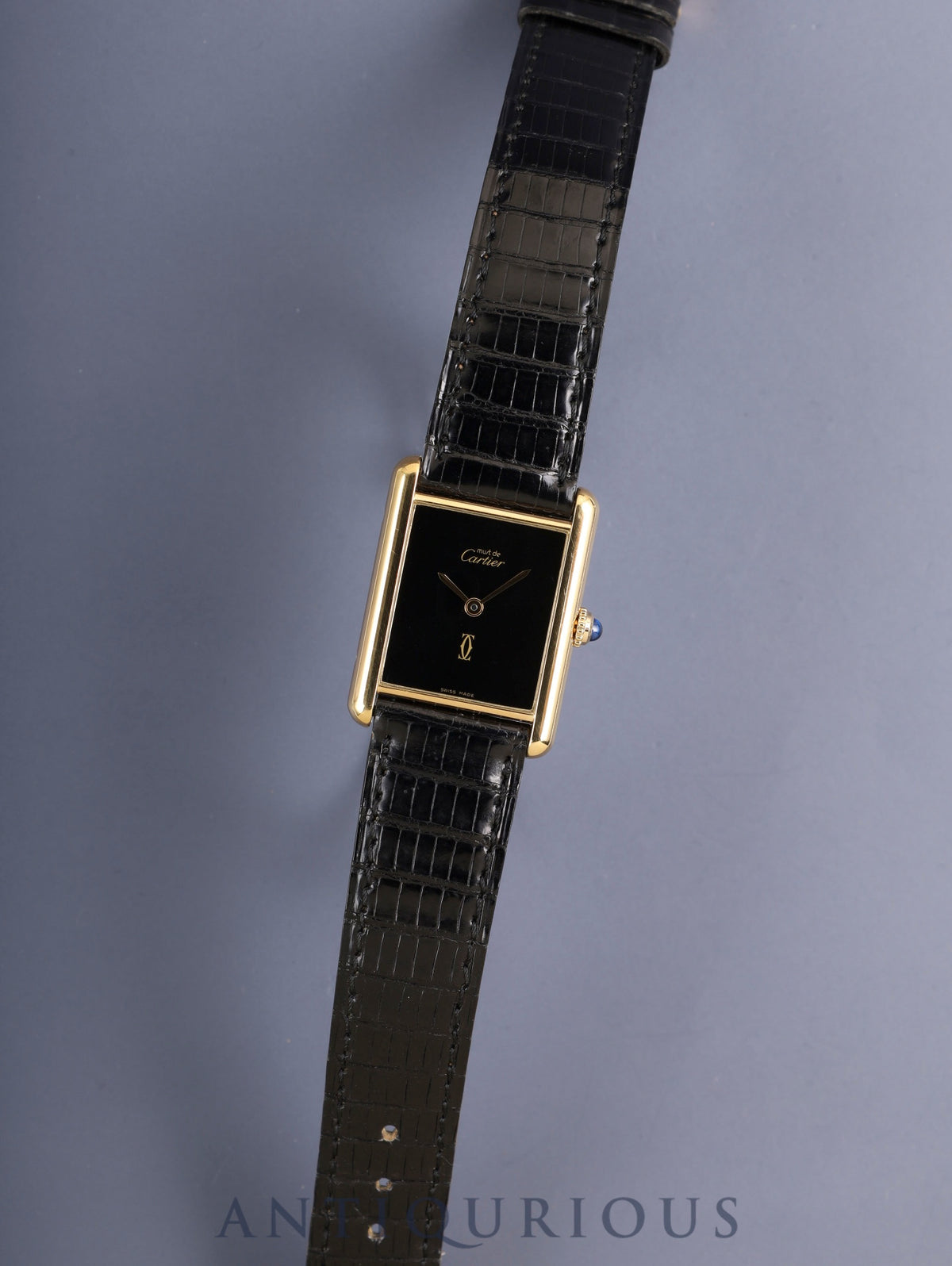 Cartier Must Tank LM 6 81006 Quartz SV925 Leather Genuine Pin Buckle (GP) Onyx Dial (SWISS MADE) Box Booklet Complete Service at Cartier Boutique
