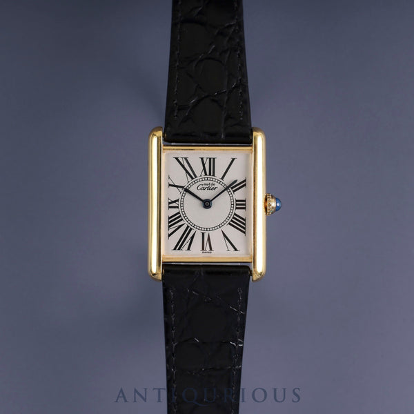 Cartier Must Tank LM 590005 Quartz Caliber 90 SV925 Leather Strap with Genuine GP Buckle, Opalescent Dial, Circa 1982-Circa 1995, Overhauled