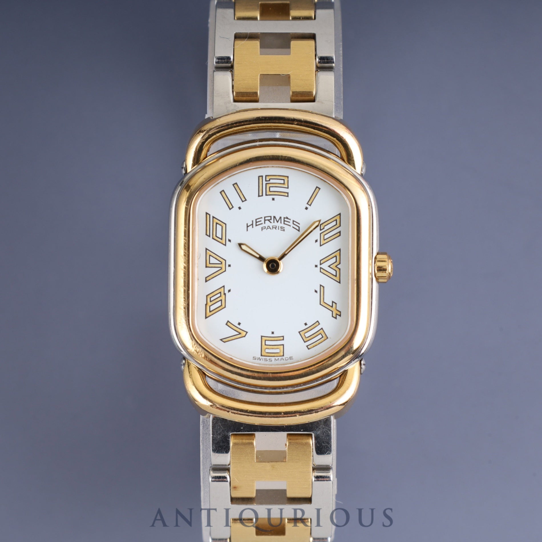 Hermes Rally RA1.240 Quartz Cal.976.001 SS/GP SS/GP White Dial Box Warranty (unsigned) Overhauled