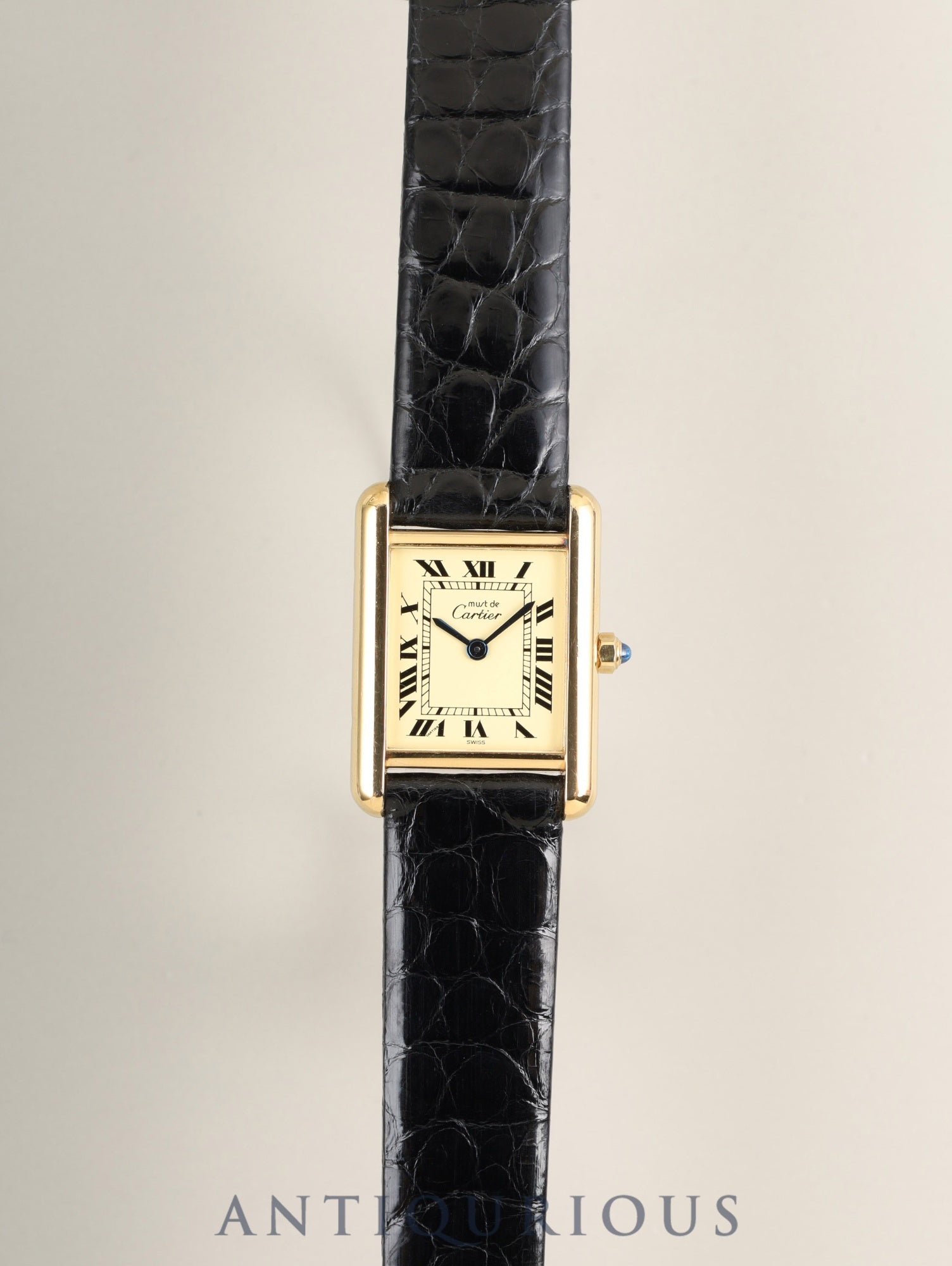カルティエ マストタンク SM 3 66001 クォーツ SV925 革 純正ピンバックル（GP）アイボリーローマン文字盤（SWISS表記） 箱 保証書（1988年） 済オーバーホール済み