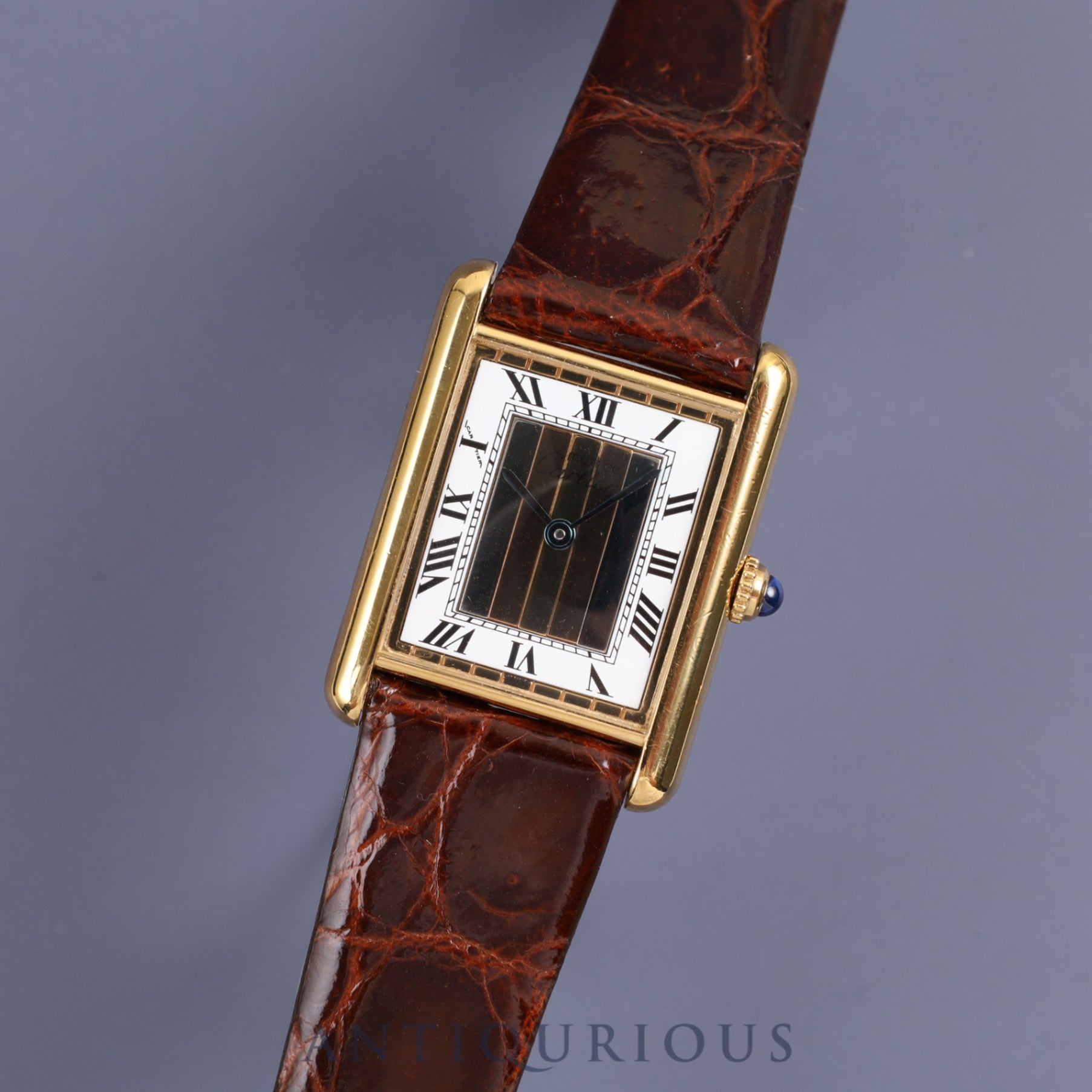 CARTIER MUST TANK LM 590005 Quartz Cal.90 SV925 Leather Genuine buckle (GP) Front Trinity dial Overhauled