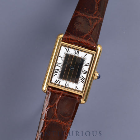 Cartier Must Tank LM 590005 Quartz Cal.90 SV925 Leather Genuine Buckle (GP) Front Trinity Dial Overhauled