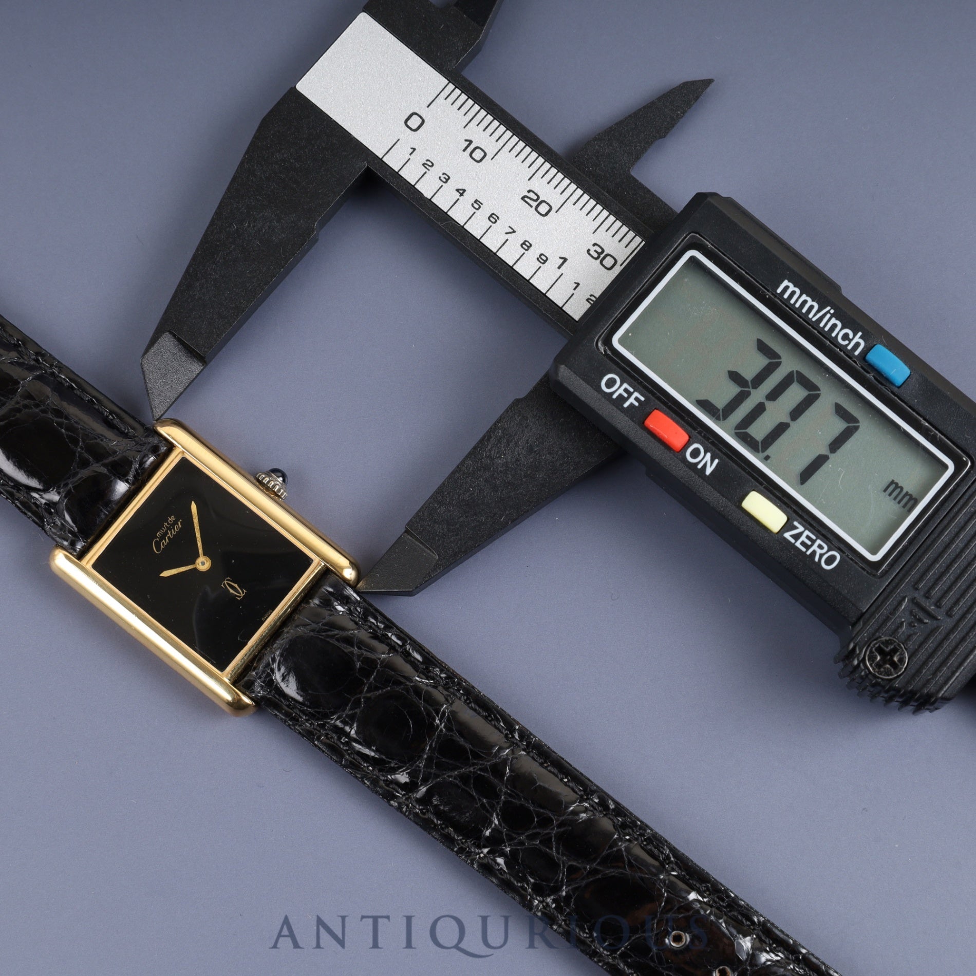 カルティエ マストタンク LM 手巻き Cal.78-1  SV925 革 純正尾錠（GP） オニキス文字盤 1976年頃～1981年頃 オーバーホール済み 新品仕上げ済み