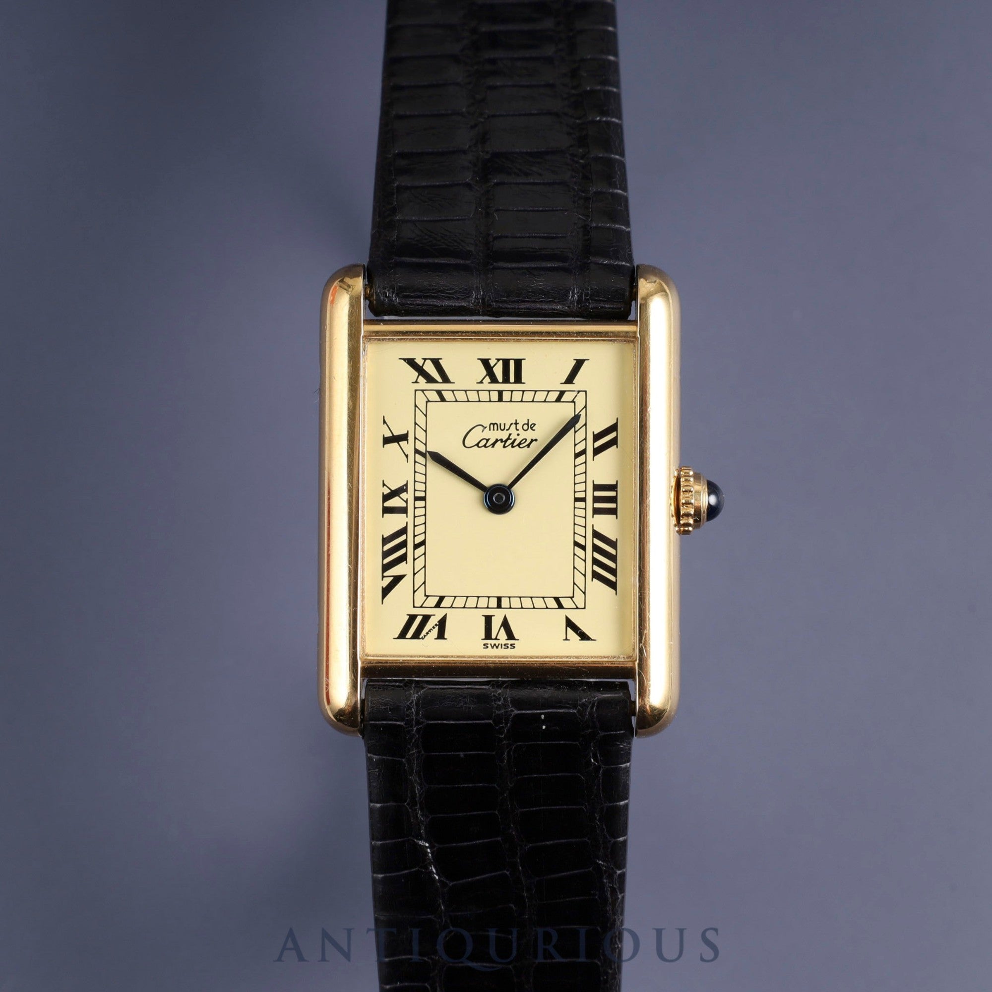 Cartier Must Tank LM 590005 Quartz Cal.90 SV925 Leather Genuine Buckle (GP) Ivory Roman Dial Overhauled