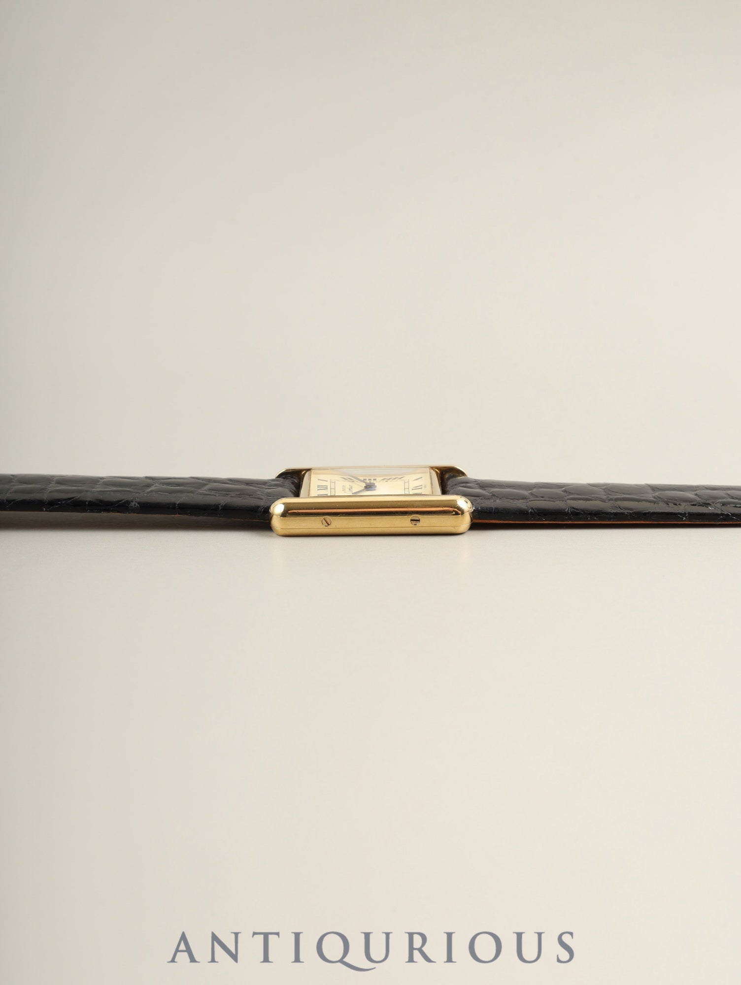 カルティエ マストタンク SM 3 66001 クォーツ SV925 革 純正ピンバックル（GP）アイボリーローマン文字盤（SWISS表記） 箱 保証書（1988年） 済オーバーホール済み