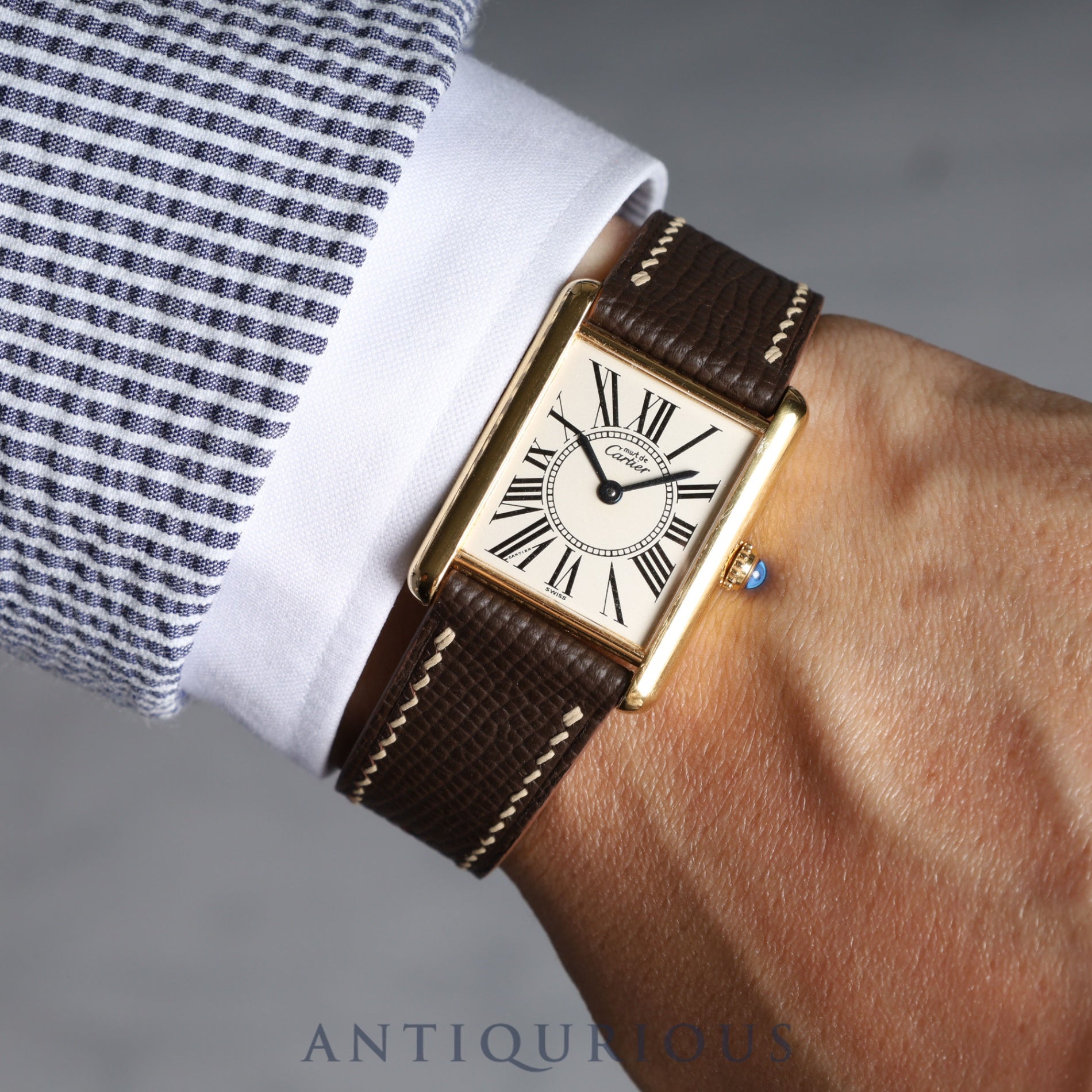 CARTIER Must Tank LM QZ 590005 SV925 Leather Opalan Dial