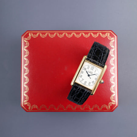 カルティエ　マストタンク GM（XL）2413 クォーツ Cal.87 SV925 純正革ベルト 純正Dバックル（GP） テレフォンアラビア文字盤（SWISS MADE表記） 箱 カルティエブティックにてコンプリートサービス済み