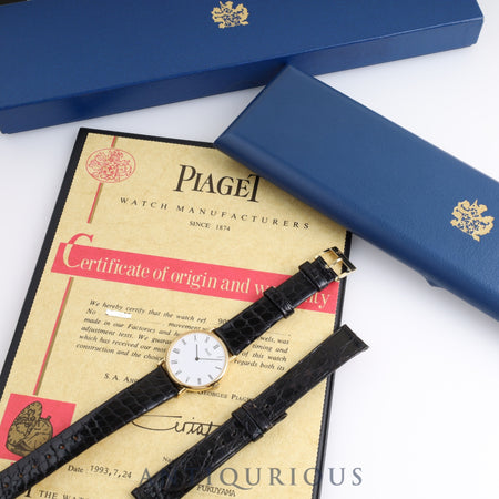 Piaget Round 9025N Manual winding Cal.9P2 YG Genuine buckle (750) White dial Box Warranty card (1993)