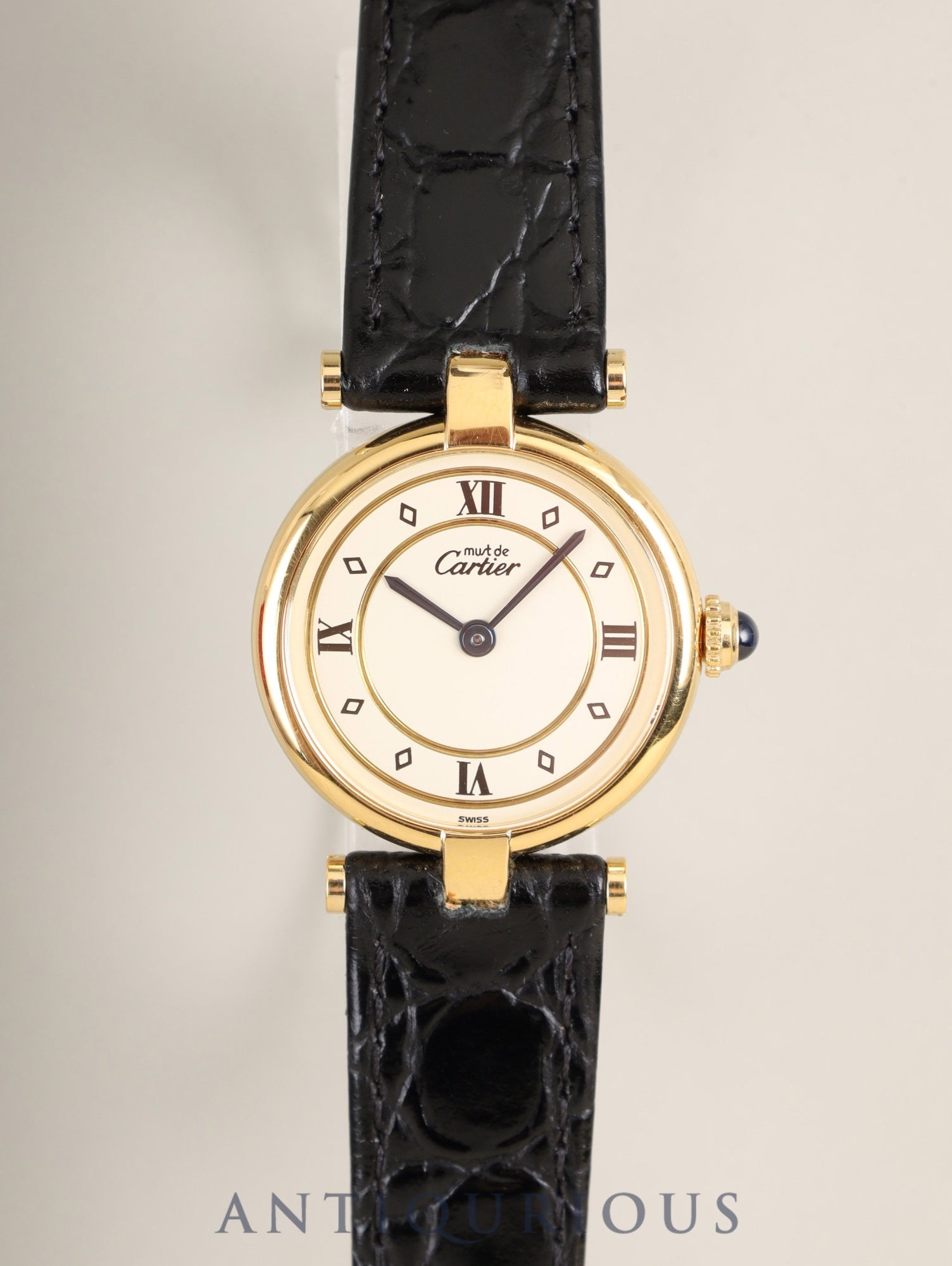 カルティエ マスト ヴァンドーム VLC SM W1002353 / 1815 クォーツ Cal.90 SV925 革 純正尾錠（GP）アイボリー4点ローマン文字盤 1980年代半ば～1994年頃 箱 冊子 保証書（1997年）オーバーホール済み