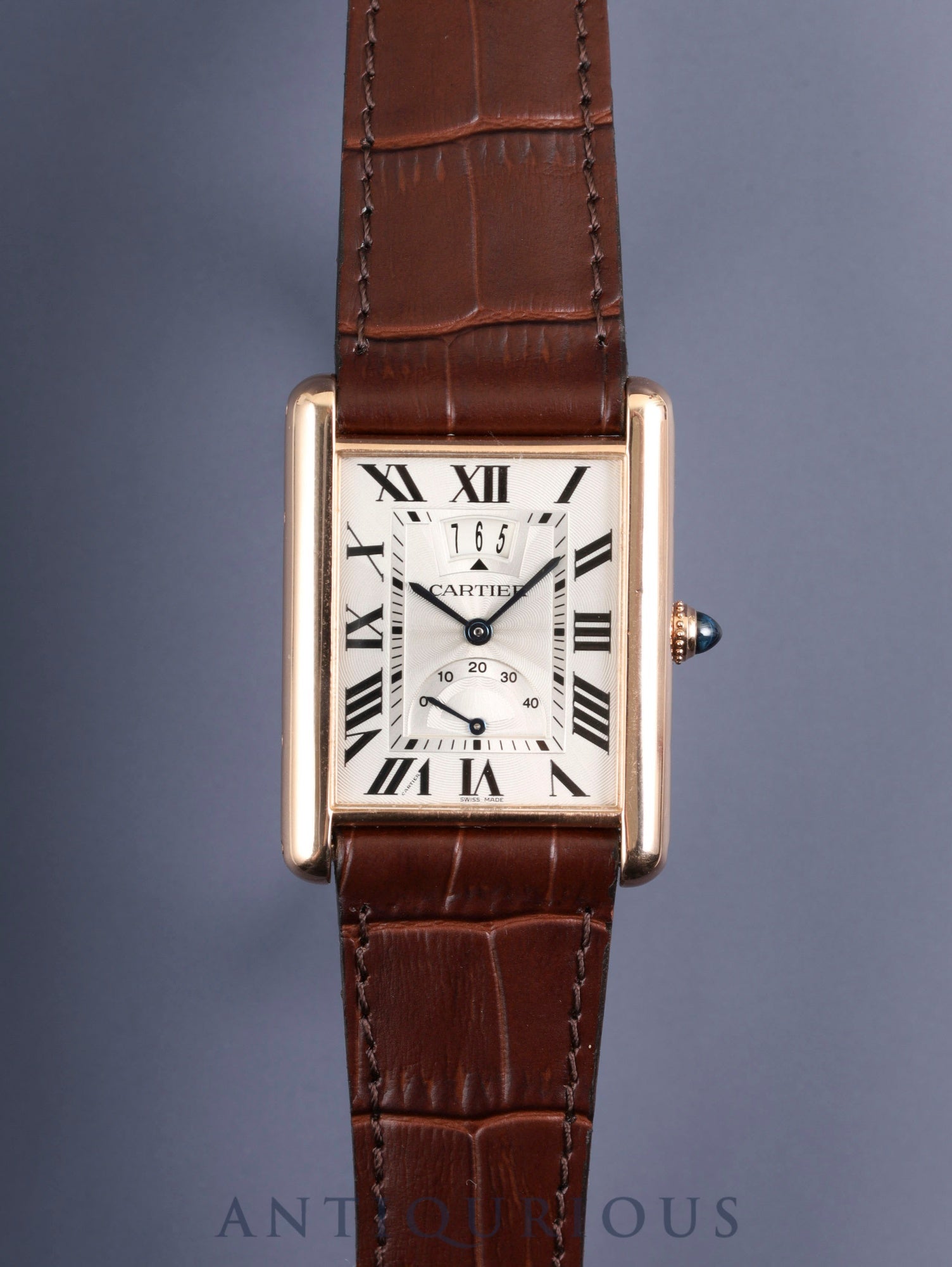 Cartier Tank Louis Cartier XL W1560003 / 3185 Automatic Caliber 9753MC AU750 Leather Strap with Genuine D-buckle (AU750) Silver Guilloche Dial Box Warranty (2017) Overhauled