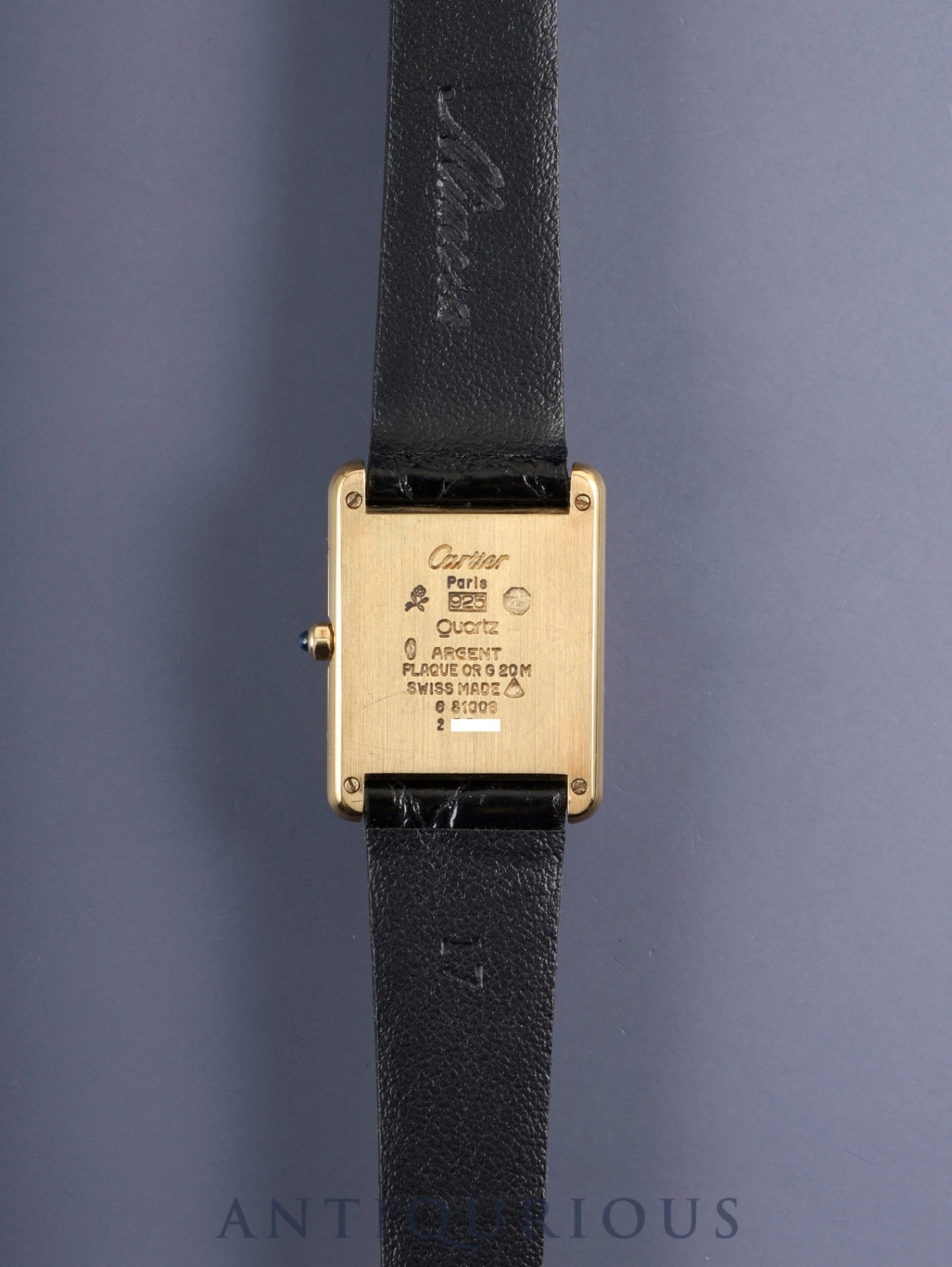 カルティエ マストタンク LM 681006 クォーツ Cal.81 SV925 革 純正尾錠（GP）アイボリーローマン文字盤 オーバーホール済み