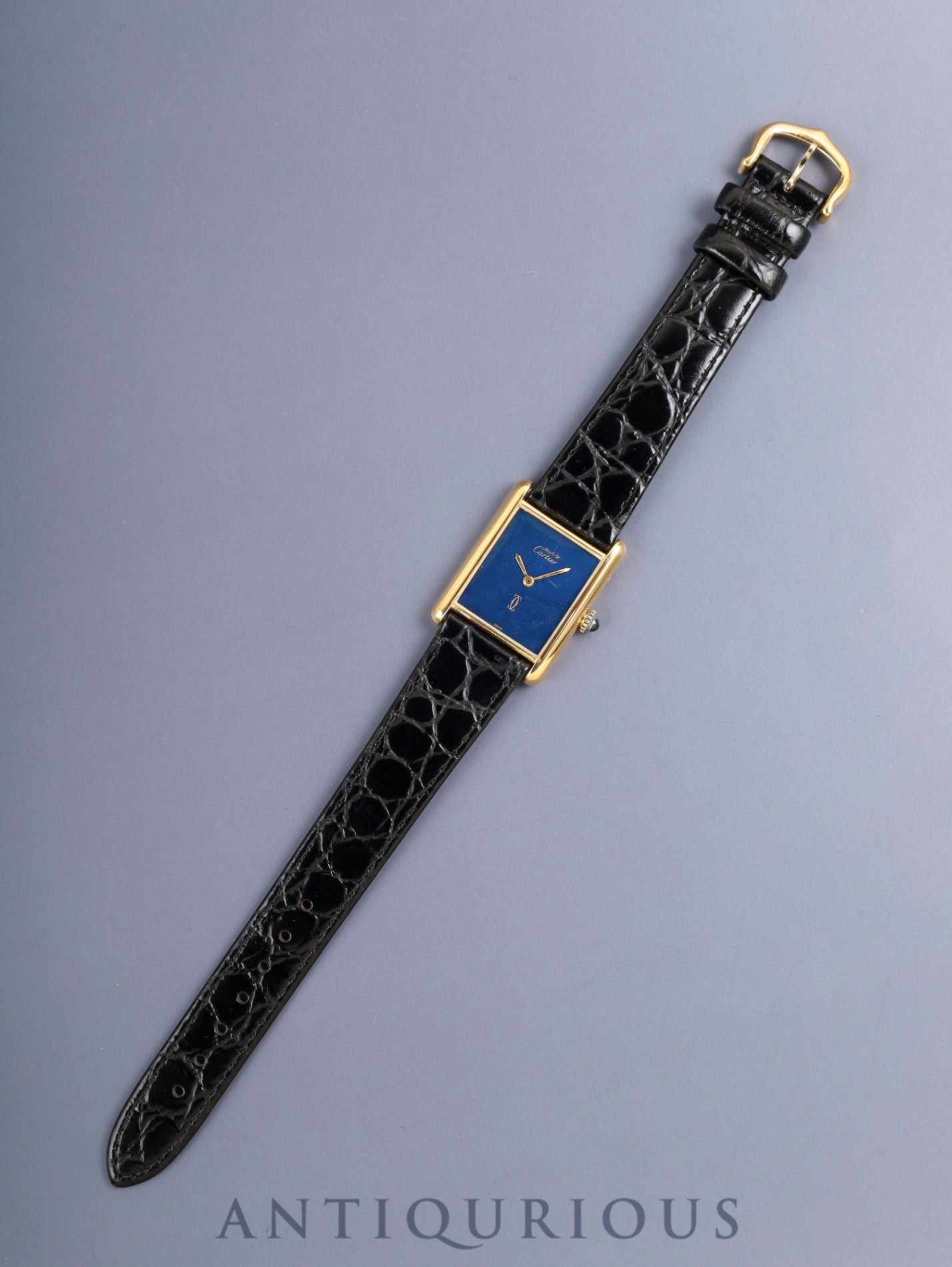 カルティエ マストタンク LM 6 手巻き Cal.78-1 SV925 革 純正ピンバックル（GP）ラピスラズリ文字盤（SWISS表記）オーバーホール済み 新品仕上げ済み