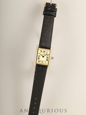 Cartier Must Tank SM 3-hand manual winding Cal.- SV925 leather, genuine pin buckle (GP), ivory Roman dial (SWISS MADE marking), complete service done at Cartier boutique