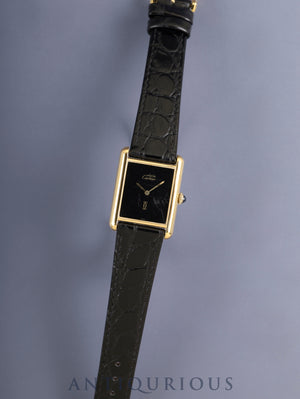 Cartier Must Tank LM 6 Hand-wound Cal.78-1 SV925 Leather Genuine Pin Buckle (GP) Onyx Dial (SWISS marking) Overhauled Polished