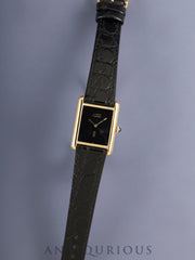 Cartier Must Tank LM 6 Hand-wound Cal.78-1 SV925 Leather Genuine Pin Buckle (GP) Onyx Dial (SWISS marking) Overhauled Polished