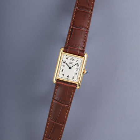 カルティエ マストタンク LM 590005 クォーツ Cal.90  SV925 革 純正Dバックル（GP）アラビア文字盤（SWISS表記） オーバーホール済み 新品仕上げ済み