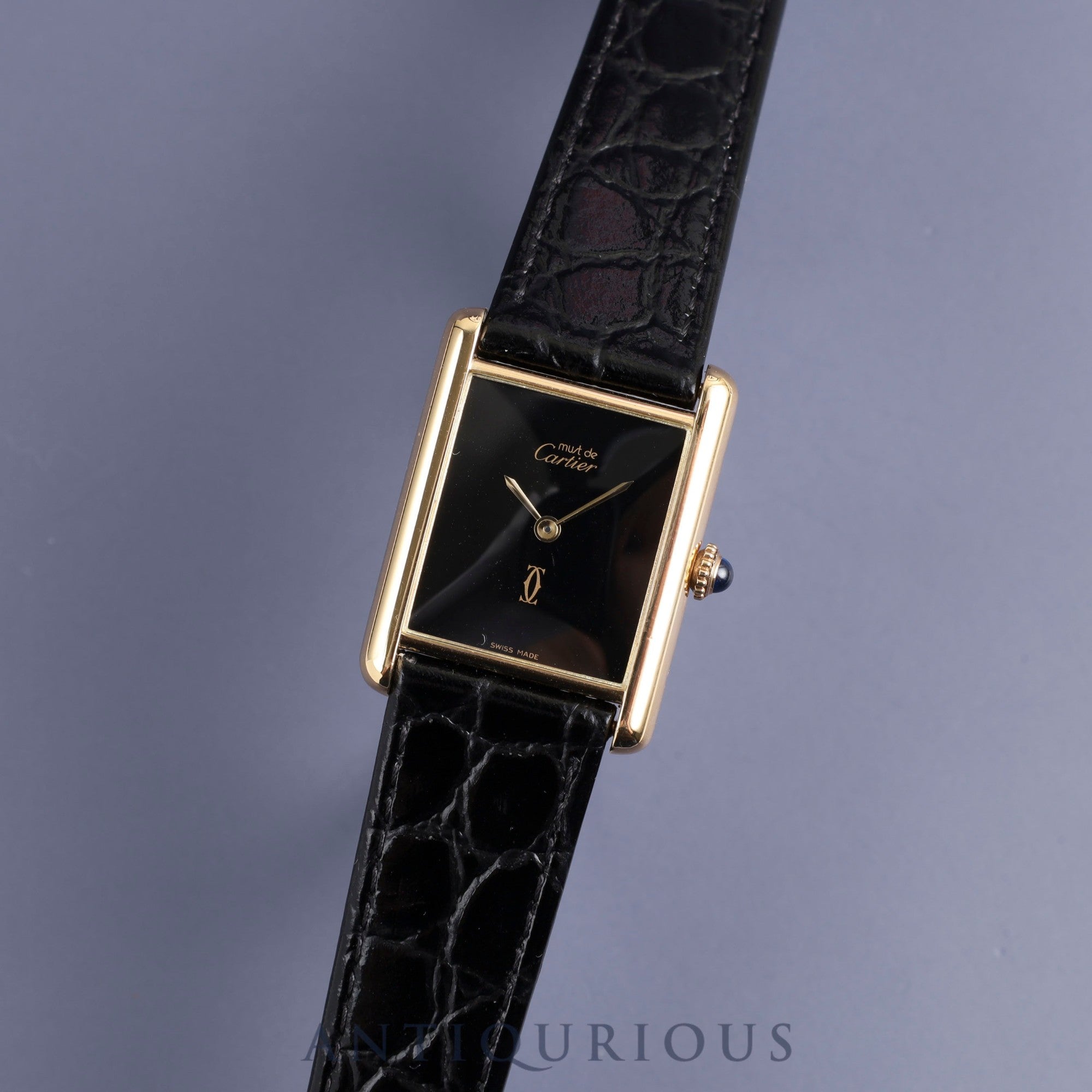 Cartier Must Tank LM Manual winding Cal.78-1 SV925 Leather Genuine buckle (GP) Black onyx dial Overhauled