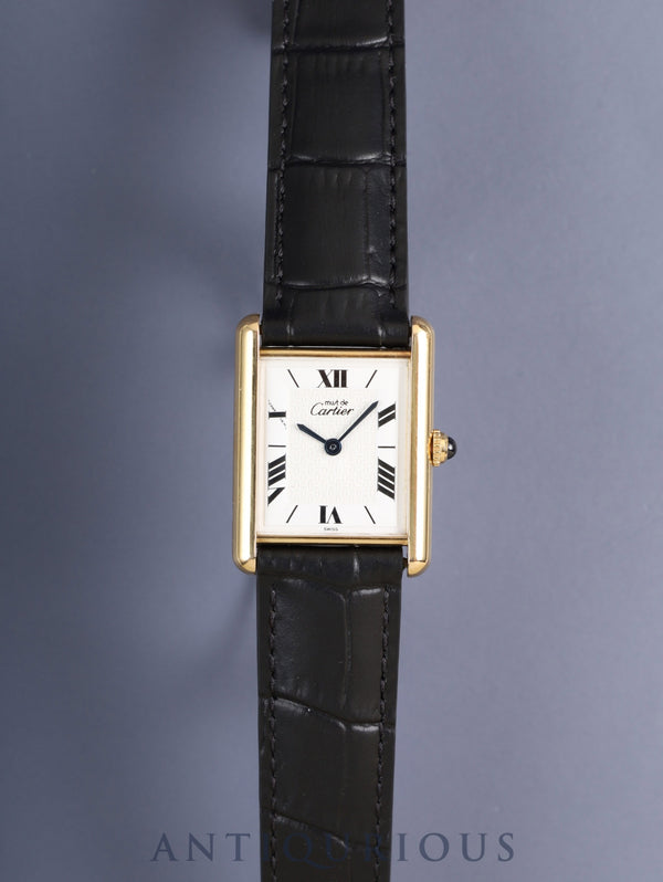 カルティエ マストタンク LM 1615 クォーツ Cal.690 SV925 革 純正尾Dバックル（GP）ホワイト飛びローマンCC文字盤（SWISS表記）  オーバーホール済み