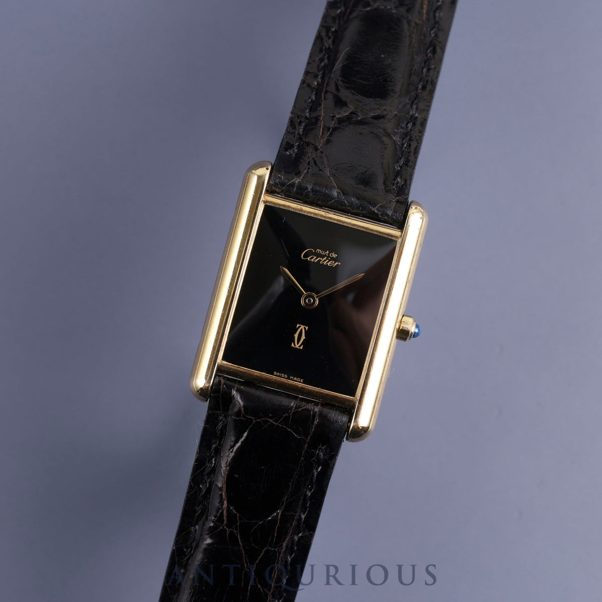 Cartier Must Tank LM 6 81006 Quartz SV925 Leather Genuine Buckle (GP) Black Onyx Dial Complete service (full maintenance) completed at Cartier boutique