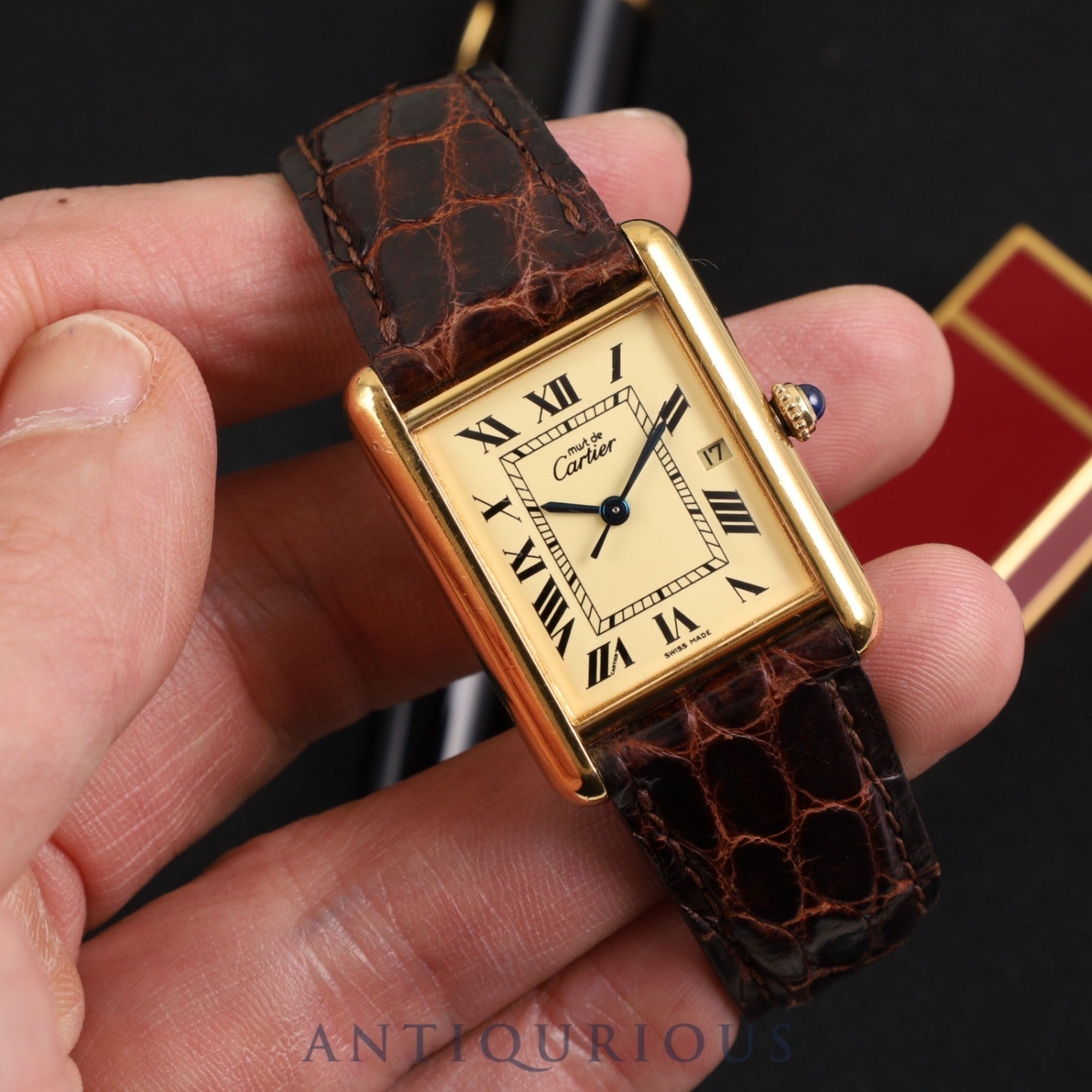 CARTIER MUST TANK GM (XL) W1017454 / 2413 Quartz Cal.687 SV925 Leather Genuine D-buckle (GP) Ivory dial Overhauled