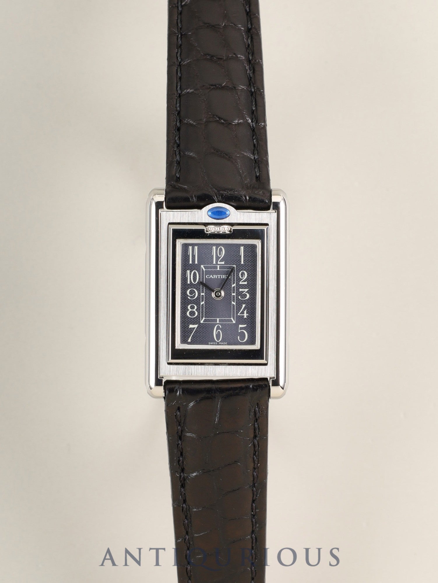 カルティエ タンク バスキュラント SM W1016830 / 2386 クォーツ Cal.059 SS 革 純正Dバックル（SS）グレーアラビア文字盤（SWISS MADE表記 / 裏彫りあり）箱 冊子 保証書（2002年）オーバーホール済み