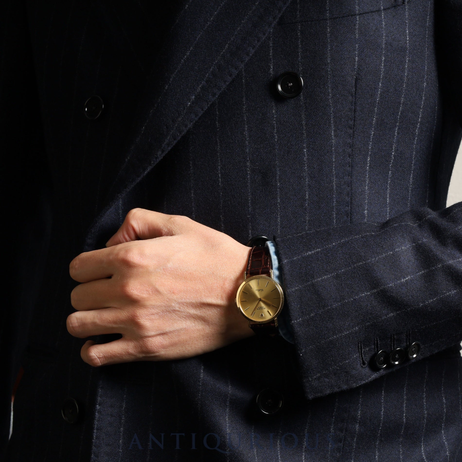 ロレックス チェリーニ 4112 手巻き Cal.1601 750 革 純正尾錠（GP）ゴールド文字盤 43番台（1975年） 保証書（1984年） オーバーホール済み