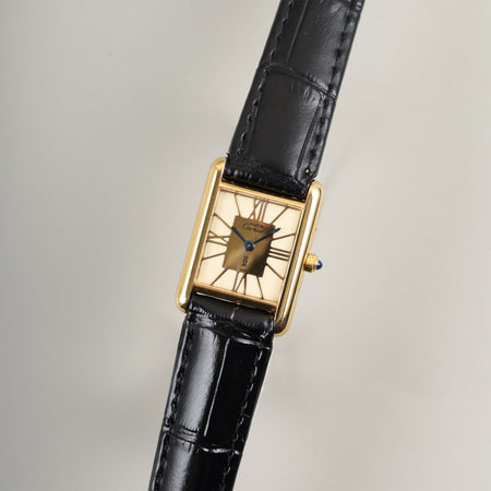 カルティエ マストタンク SM 3 66001 クォーツ Cal.057 SV925 革 純正尾錠（GP） クロワゾネ文字盤 オーバーホール済み