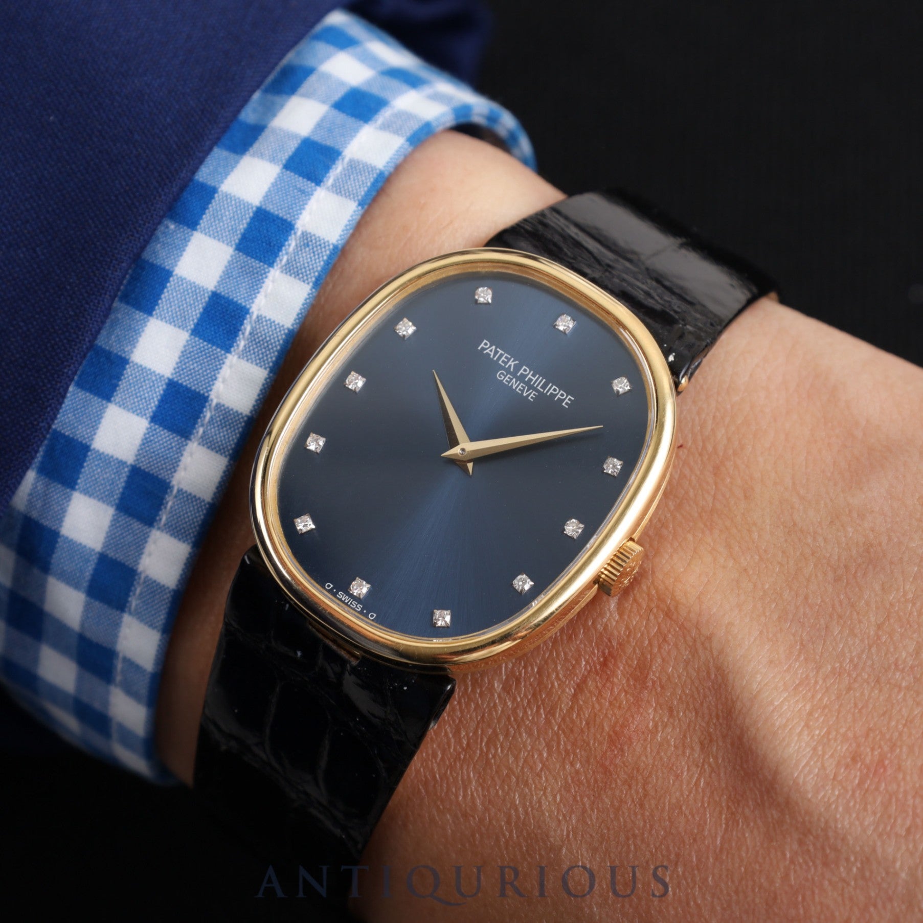 Patek Philippe Golden Ellipse 3848J-062 Manual winding Cal.215 750YG Genuine leather strap Genuine buckle (750) Diamond 12P Blue dial Box Archive (1991)