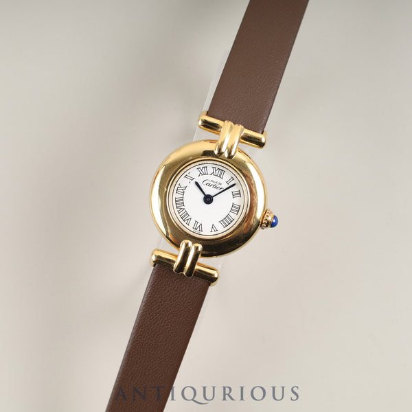 Cartier Must Colisee 2410 Quartz Caliber 157 SV925 Leather Strap with Genuine GP Buckle, White Dial, 24mm, Box, Warranty Card (1999), Overhauled