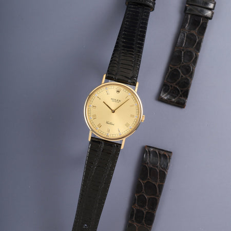 ロレックス チェリーニ 5112 手巻き Cal.1601 750YG 革 純正ピンバックル（750YG） シャンパンダイヤローマン文字盤 L番台（1989年～1990年）修理明細書 オーバーホール済み