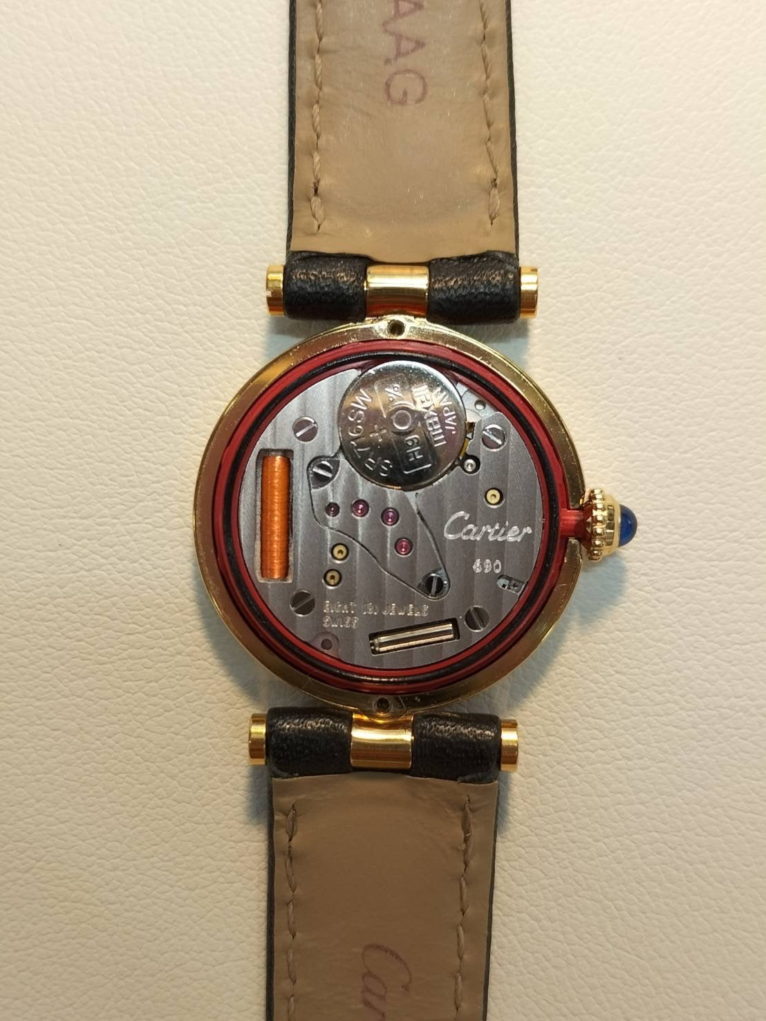 Cartier Must Vendome VLC SM 84978213 / 18 Quartz Cal.690 SV925 Leather Genuine Pin Buckle (GP) Ivory Roman Dial (SWISS MADE表記) Overhauled
