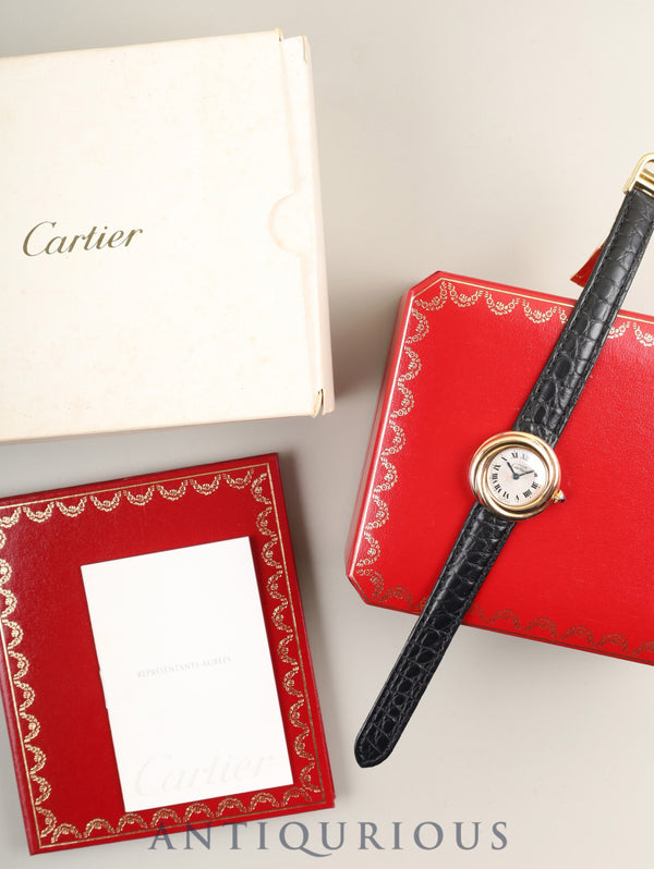 Cartier Must Trinity 2438 Quartz Cal.157 SV925 Leather Genuine D Buckle (GP) Silver Roman Dial Box Overhauled