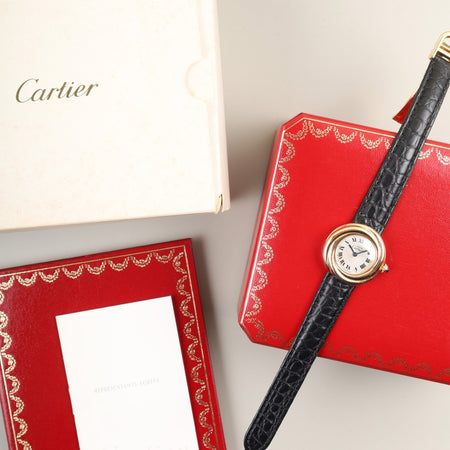カルティエ マストトリニティ 2438 クォーツ Cal.157 SV925 革 純正Dバックル（GP） シルバーローマン文字盤 箱 オーバーホール済み