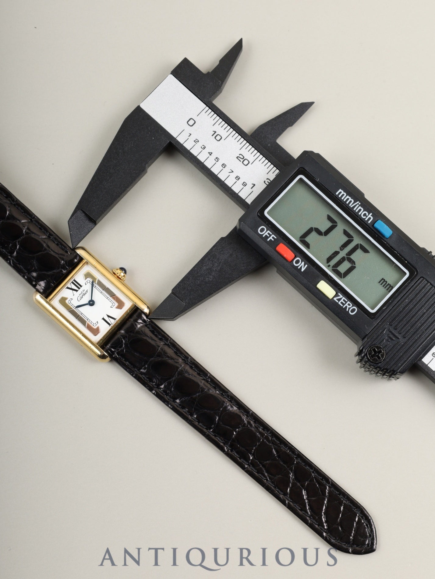 Cartier Must Tank SM 1613 Quartz Caliber 057 SV925 Leather Strap with Genuine D-Buckle (GP) Side Trinity Dial Circa 1996-1998 Overhauled