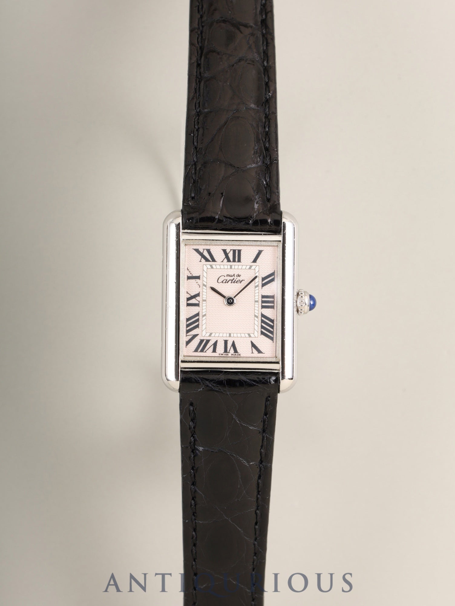 カルティエ マストタンク MM W1016130 / 2416 クォーツ Cal.057 SV925 革 純正Dバックル（SS）ピンクローマン文字盤 （SWISS MADE表記 / クリスマス限定） 箱 冊子 保証書 オーバーホール済み