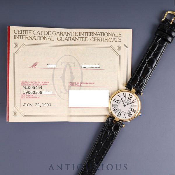 Cartier Must Vendôme VLC LM W1005454 / 590003 Quartz Caliber 90 SV925 Leather Strap Genuine GP Buckle Opalescent Dial Warranty (1997 / Personally Inscribed) Overhauled