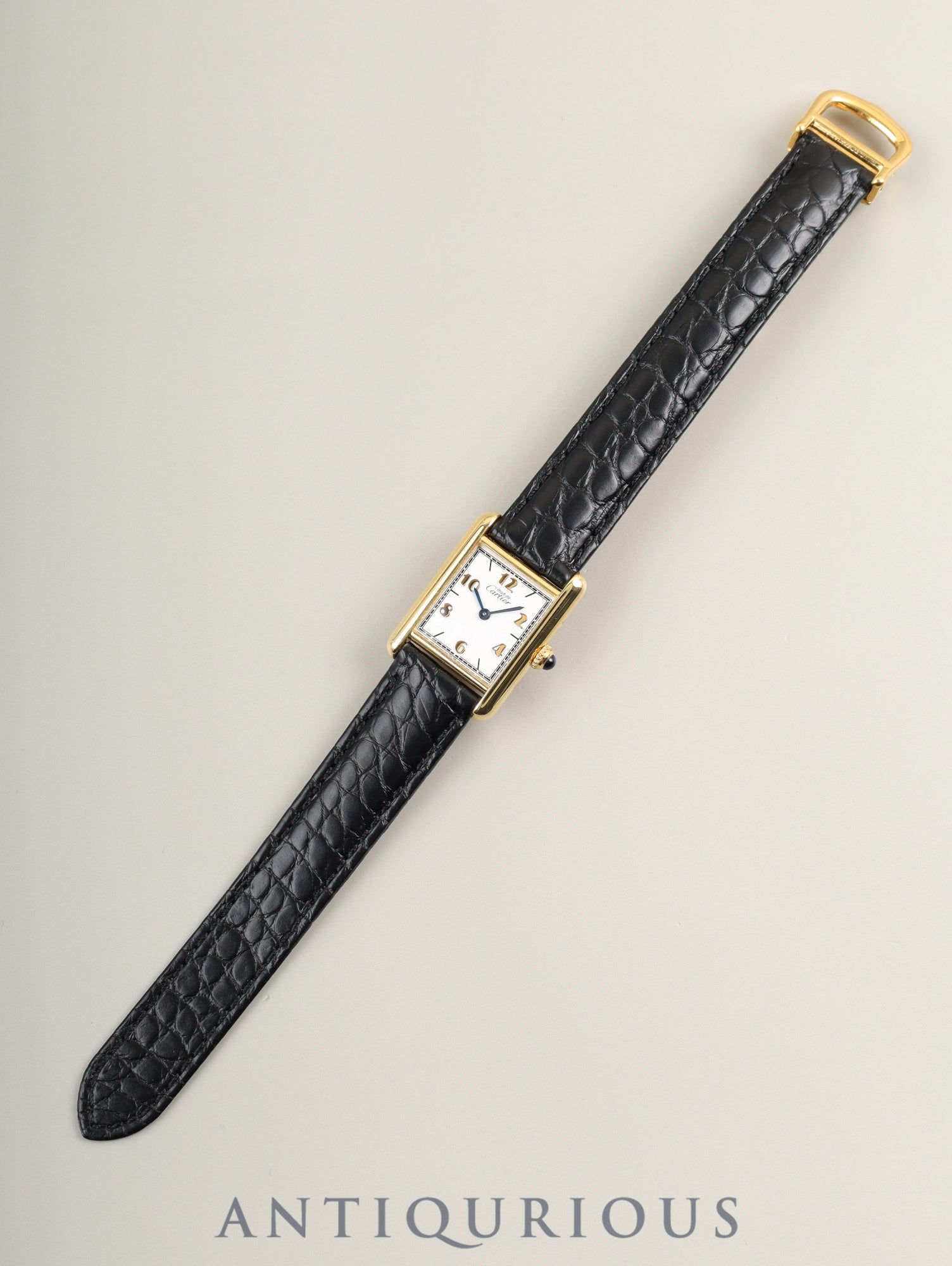 カルティエ マストタンク SM W1008354 / 5057001 クォーツ Cal.057 SV925 革 純正Dバックル（GP）飛びアラビア文字盤（SWISS表記）オーバーホール済み 新品仕上げ済み