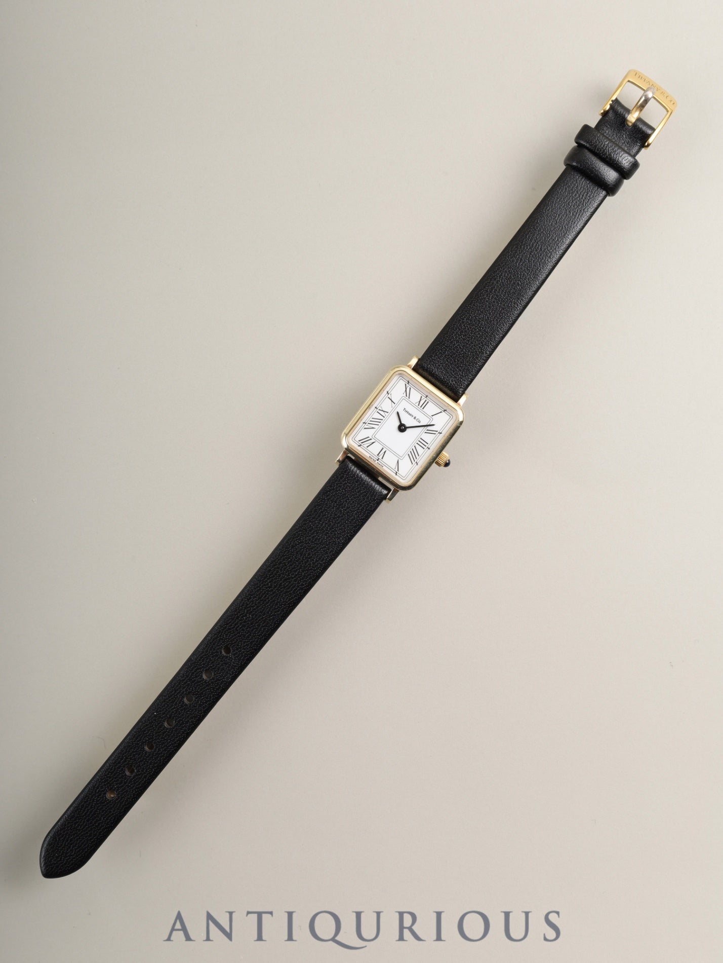 ティファニ レクタンギュラー 60-217 クォーツ Cal.976.001 14KYG 革 純正尾錠（GP） ホワイト文字盤 保証書（1995年） 箱 ケース オーバーホール済み