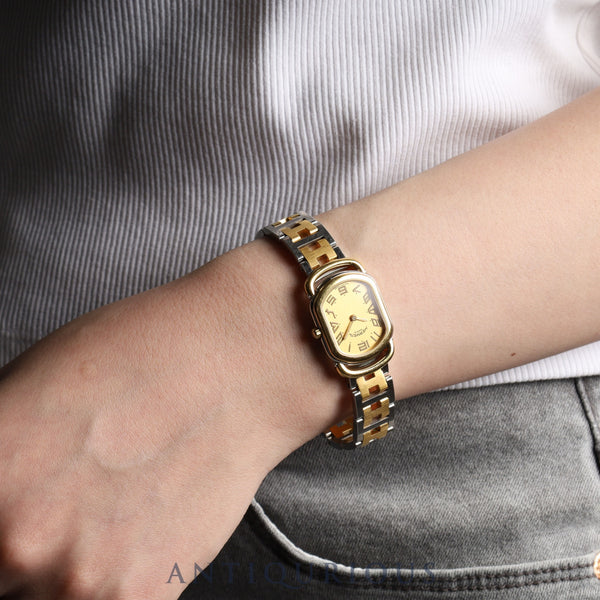 エルメス ラリー 77.03 クォーツ Cal.976.001 SS/GP SS/GP ゴールド文字盤 ケース オーバーホール済み