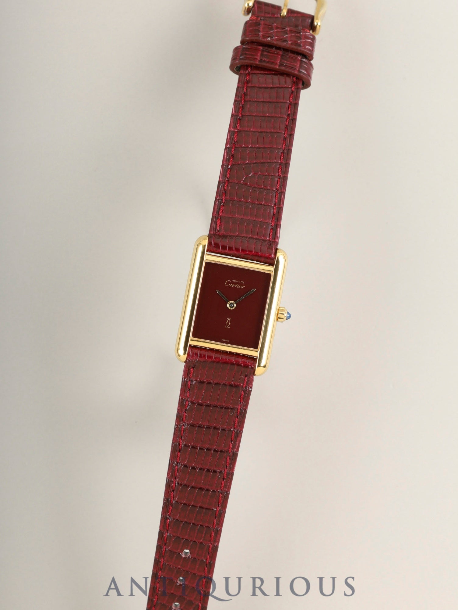 Cartier Must Tank SM 3 66001 Quartz Cal.66 SV925 Leather Original Pin Buckle (GP) Garnet Dial / Bordeaux Dial (SWISS marking) Overhauled, Polished