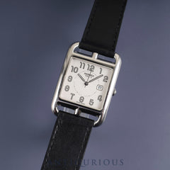 Hermes Cape Cod CC2.710 Quartz SS Leather Genuine Buckle (SS) Silver Arabic Dial Genuine Replacement Strap (A Stamp: 2017) Overhauled