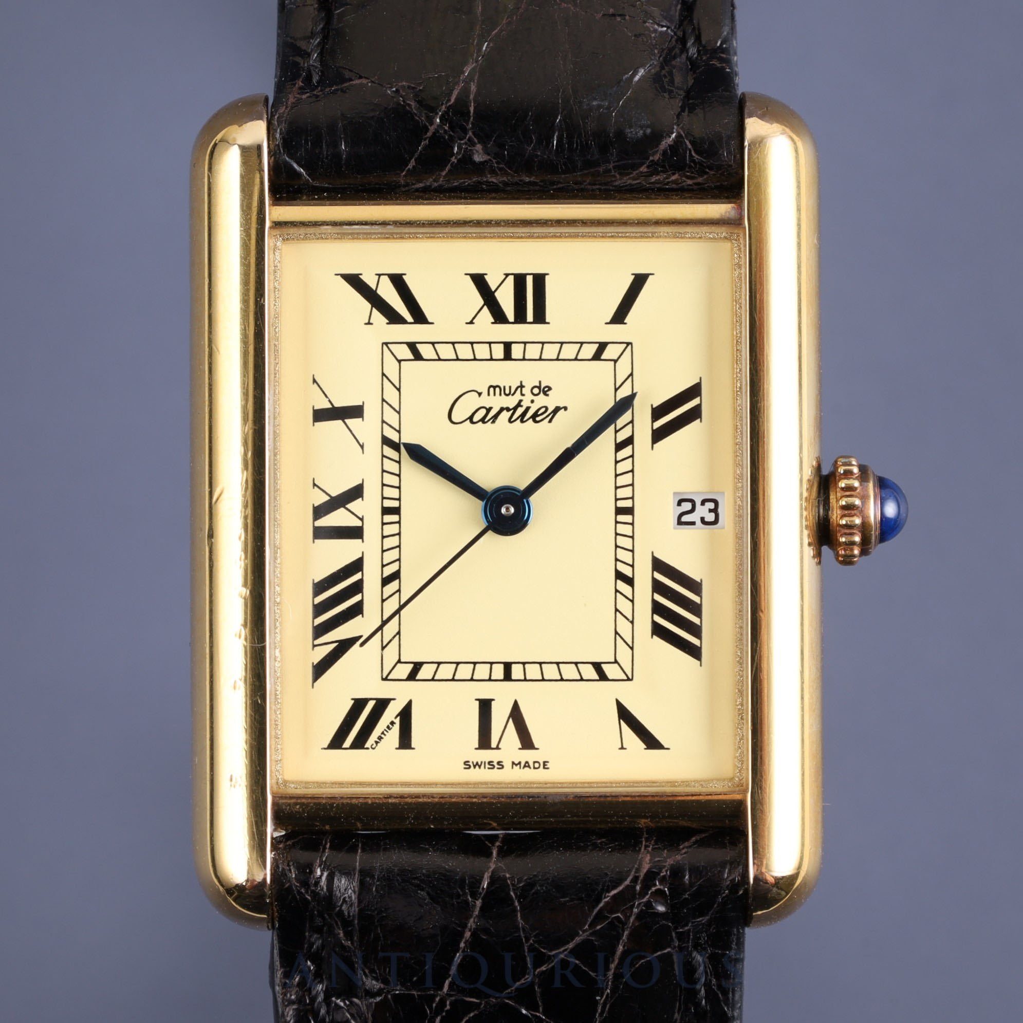 Cartier Must Tank GM (XL) W1017454 / 2413 Quartz Cal.687 925 Leather Ivory Roman Dial Circa 1990-2004 Box Overhauled