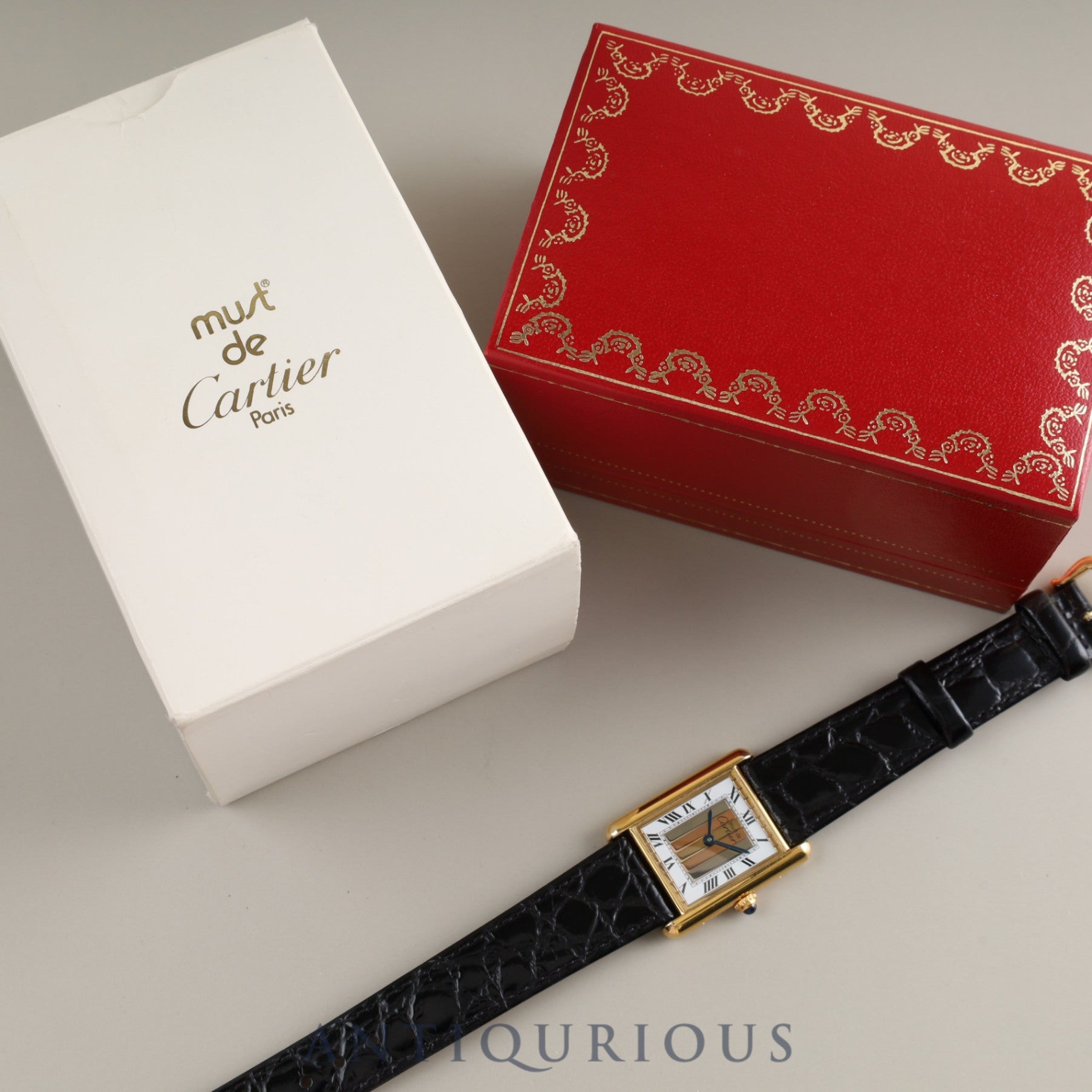 Cartier Must Tank LM QZ 590005 925 Leather Front Trinity Dial Box Complete Cartier Boutique Service