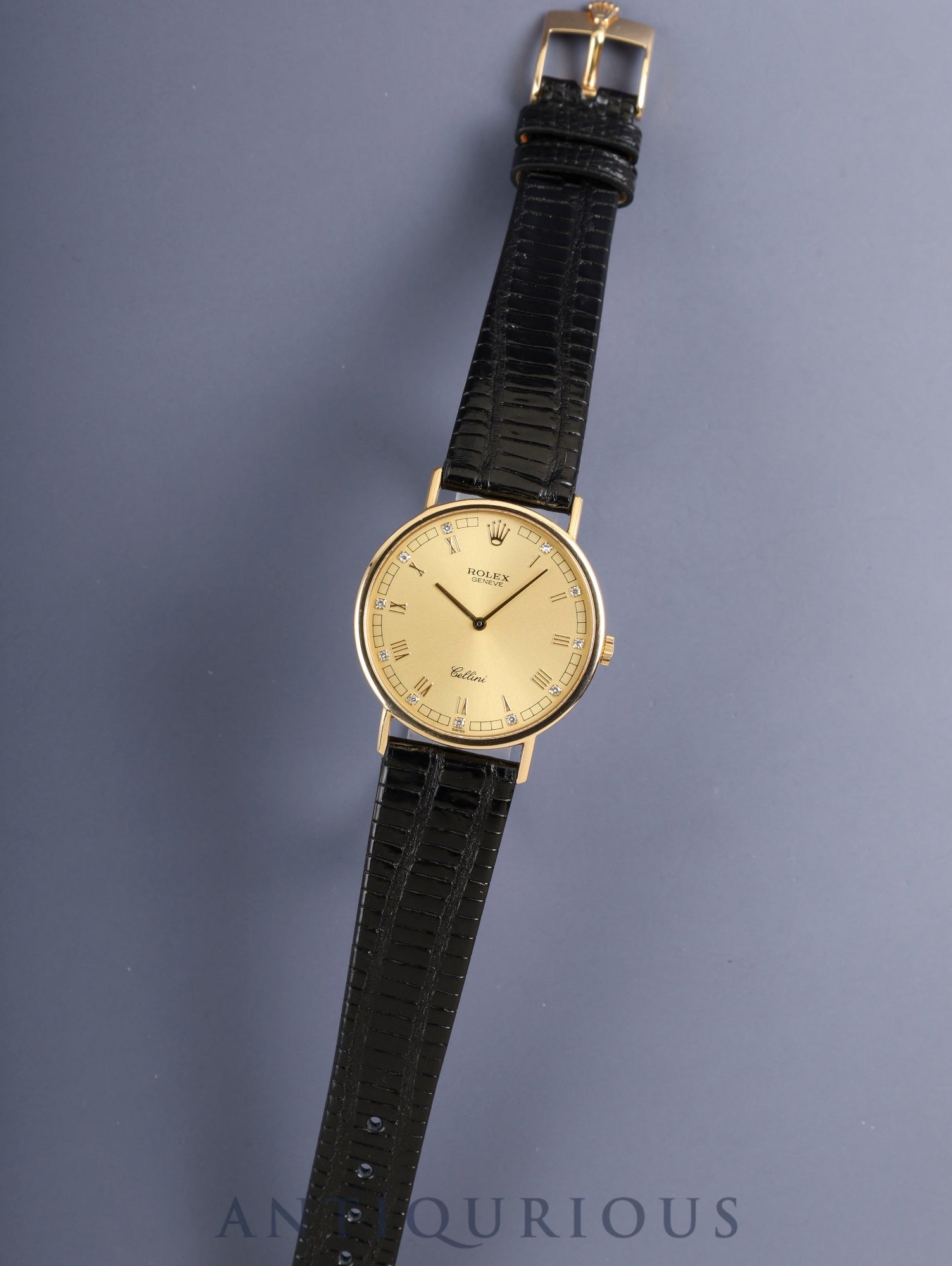 Rolex Cellini 5112, manual winding, Cal. 1601, 750YG, leather strap, original pin buckle (750YG), champagne diamond Roman numeral dial, L-series (1989-1990), repair invoice included, recently overhauled.