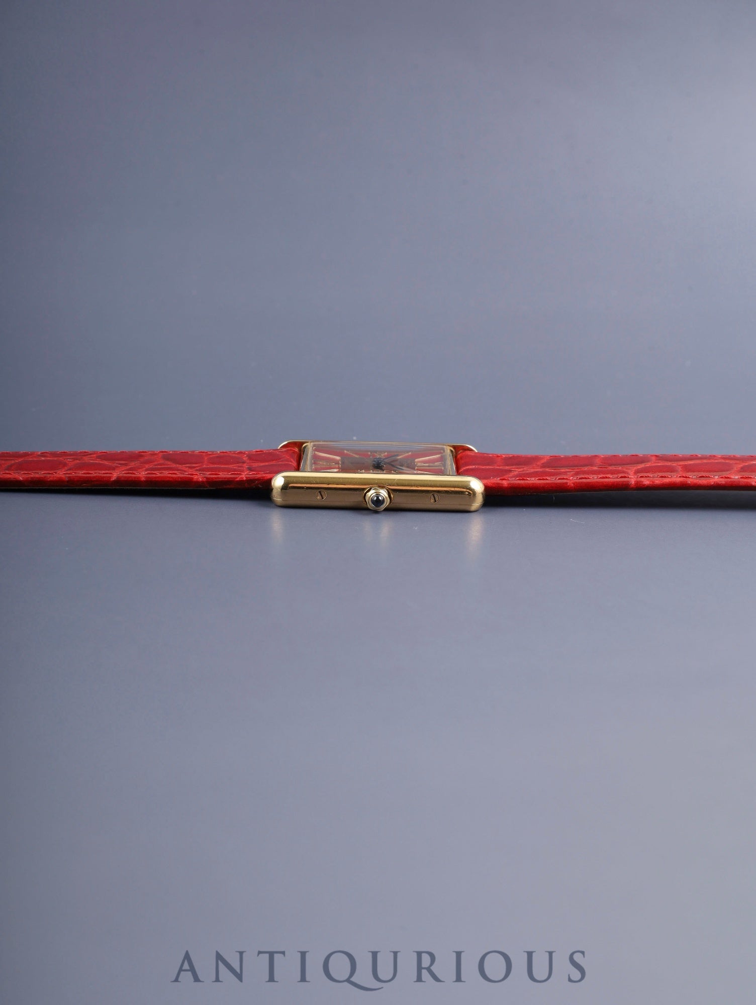 カルティエ マストタンク LM 6 81006 クォーツ Cal.81 SV925 革 純正ピンバックル（GP）ガーネットクロワゾネ文字盤（SWISS表記）箱 タグ オーバーホール済み