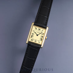 Cartier Must Tank LM 590005 Quartz Caliber - SV925 Leather Strap with Genuine GP Buckle, Ivory Roman Dial, Circa 1982-Circa 1995, Overhauled