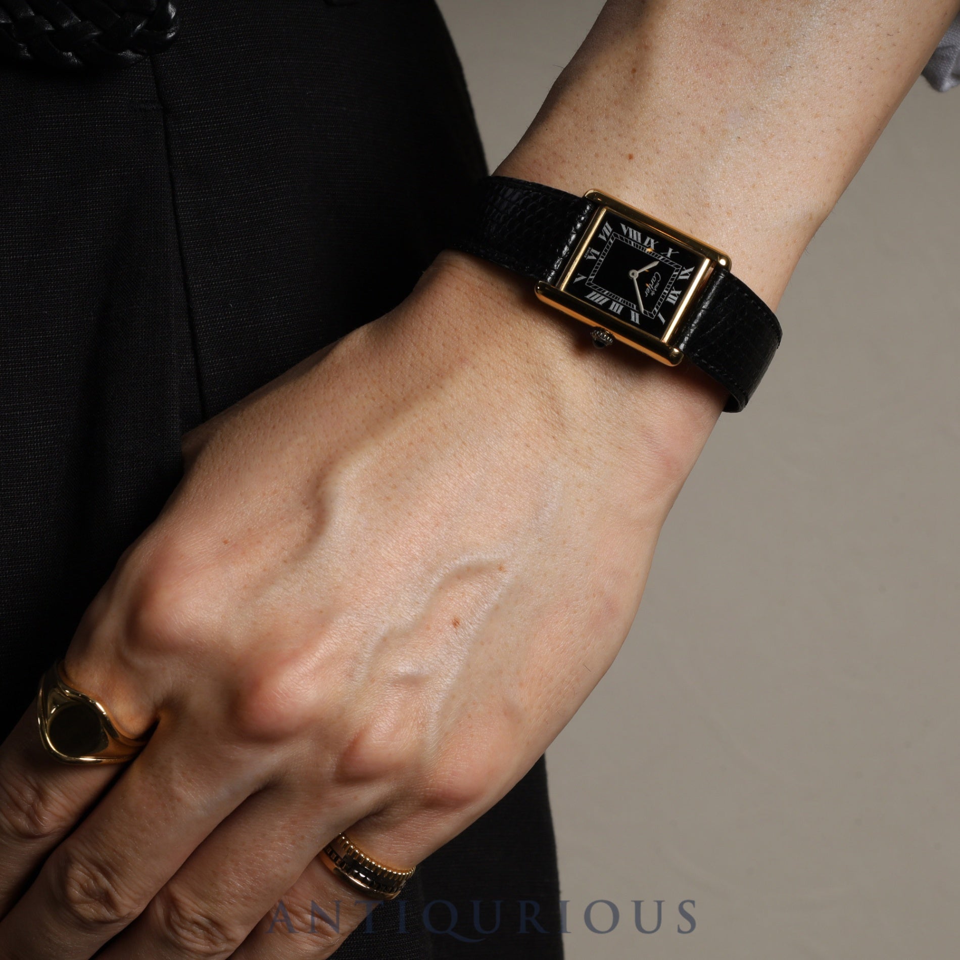 Cartier Must Tank LM Manual winding Cal.78-1 SV925 Genuine leather strap Genuine buckle Black Roman dial Warranty (1978) Overhauled