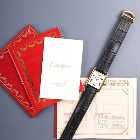 カルティエ マストタンク LM W1009554 / 1615 クォーツ Cal.90 SV925 革 純正Dバックル（GP） ホワイト飛びローマンCC文字盤（SWISS表記）  冊子 保証書（1997年）オーバーホール済み