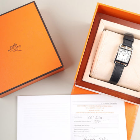 エルメス ケープコッド CC1.210a クォーツ Cal.976.001 SS 純正革ベルト（D刻印：2019年）純正ピンバックル（SS）ホワイトアラビア文字盤 箱 冊子 保証書（個人名記載あり）オーバーホール済み